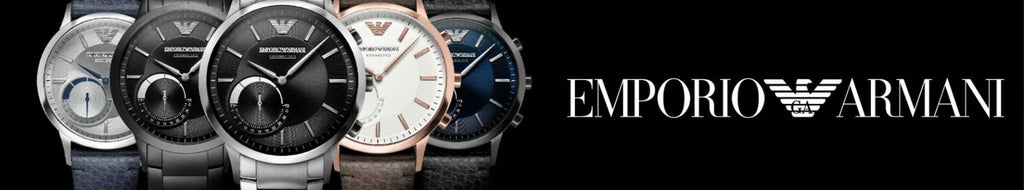 Emporio Armani logo and selection of watches