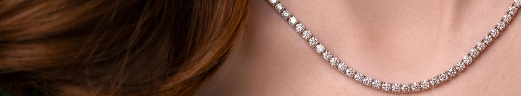 Close up of diamond tennis necklace
