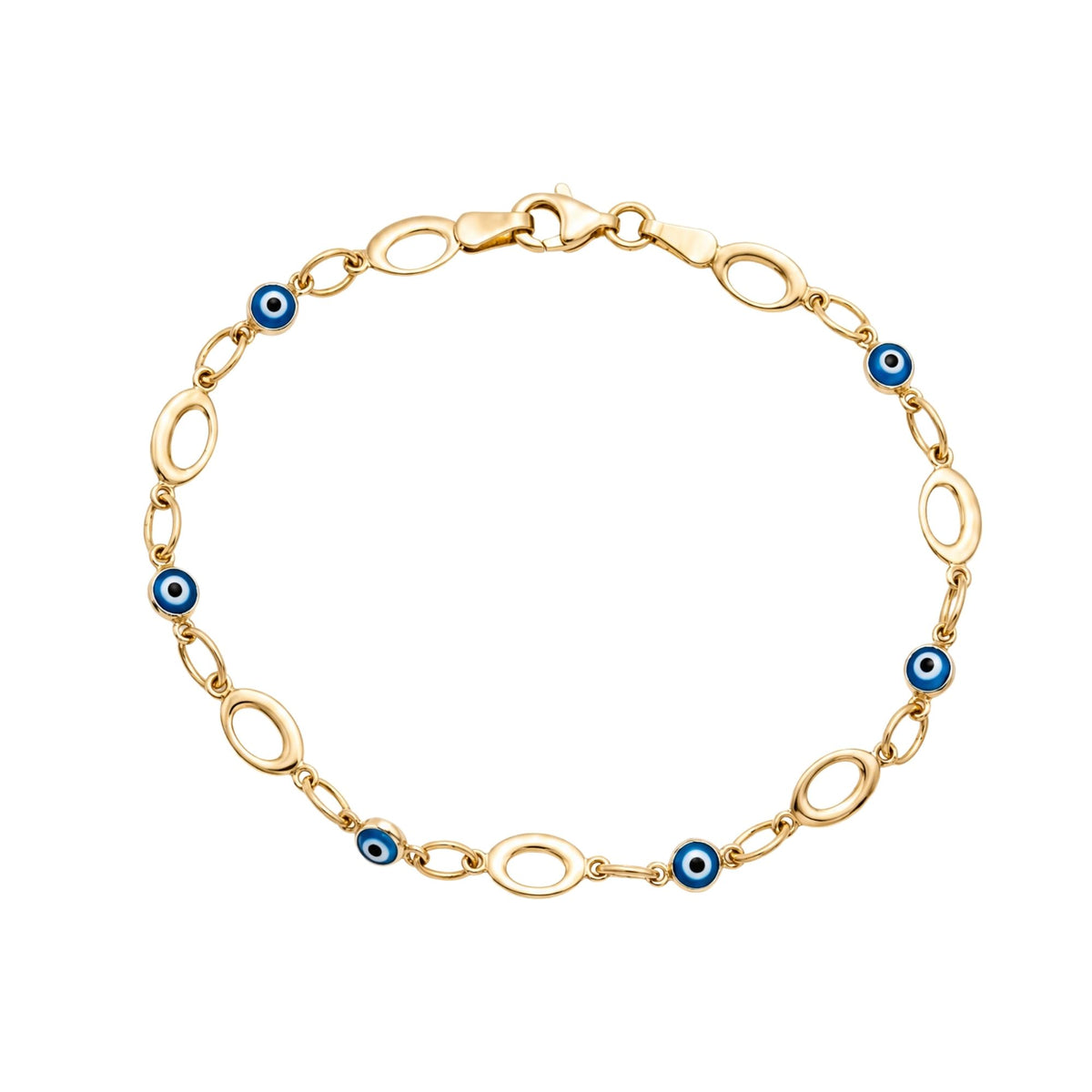 9ct Yellow Gold Oval Link Evil Eye Bracelet – Keanes Jewellers