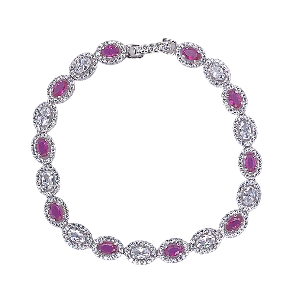 Sterling Silver Cubic Zirconia and Ruby Tennis Bracelet Keanes Jewellers