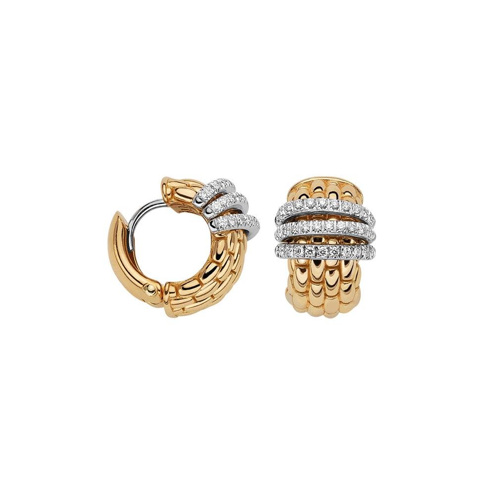 FOPE Panorama 18ct Yellow Gold Three Row Diamond Hoop Earrings