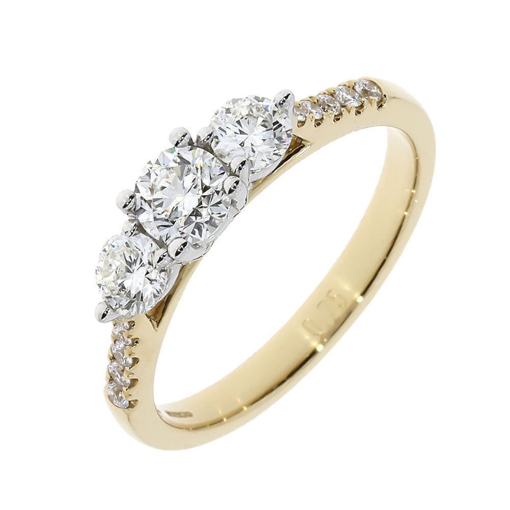 18ct Yellow Gold Three Stone Diamond Pave Ring – Keanes