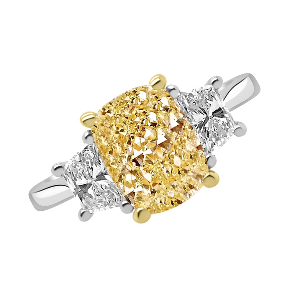 Platinum Fancy Yellow Cushion-Cut Diamond Engagement Ring – Keanes
