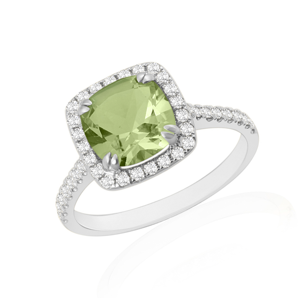 Platinum Peridot with Diamond Surrounding Ring – Keanes Jewellers