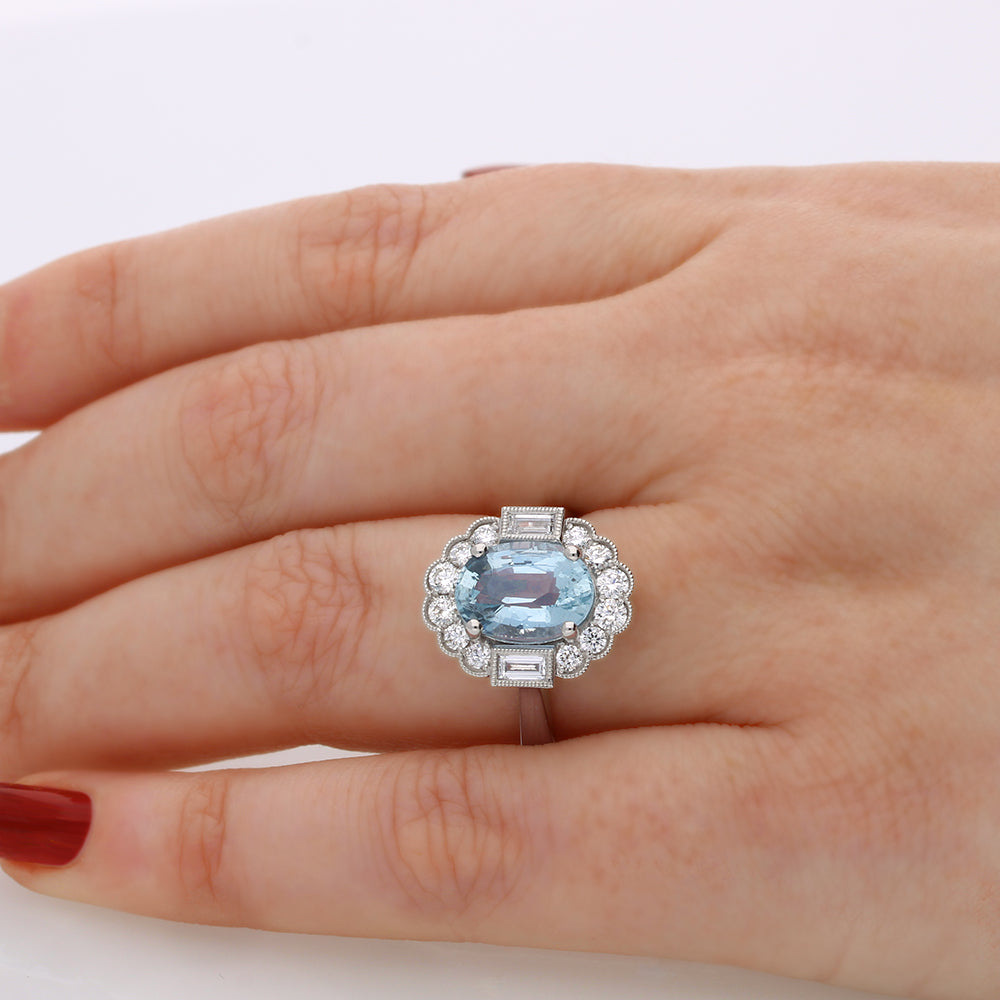 Platinum and aquamarine rings store