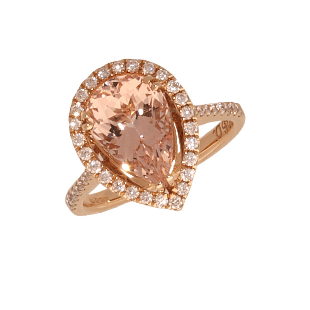 18ct Rose Gold Pear Morganite and Diamond Engagement Ring – Keanes