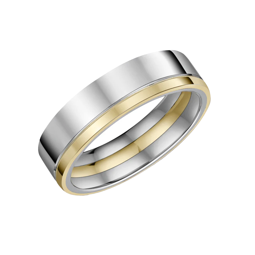 Two-tone zirconium and gold ring on a white background