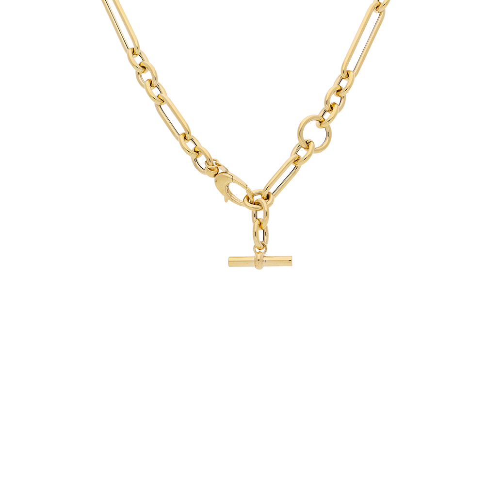 9ct Yellow Gold Round Long Link T-Bar Necklace - Main Image