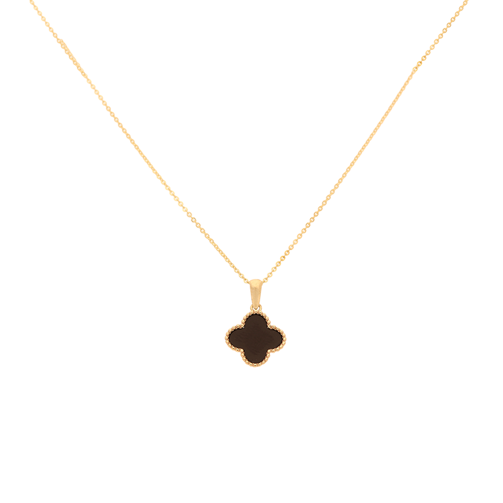 9ct Yellow Gold Onyx Clover Necklace