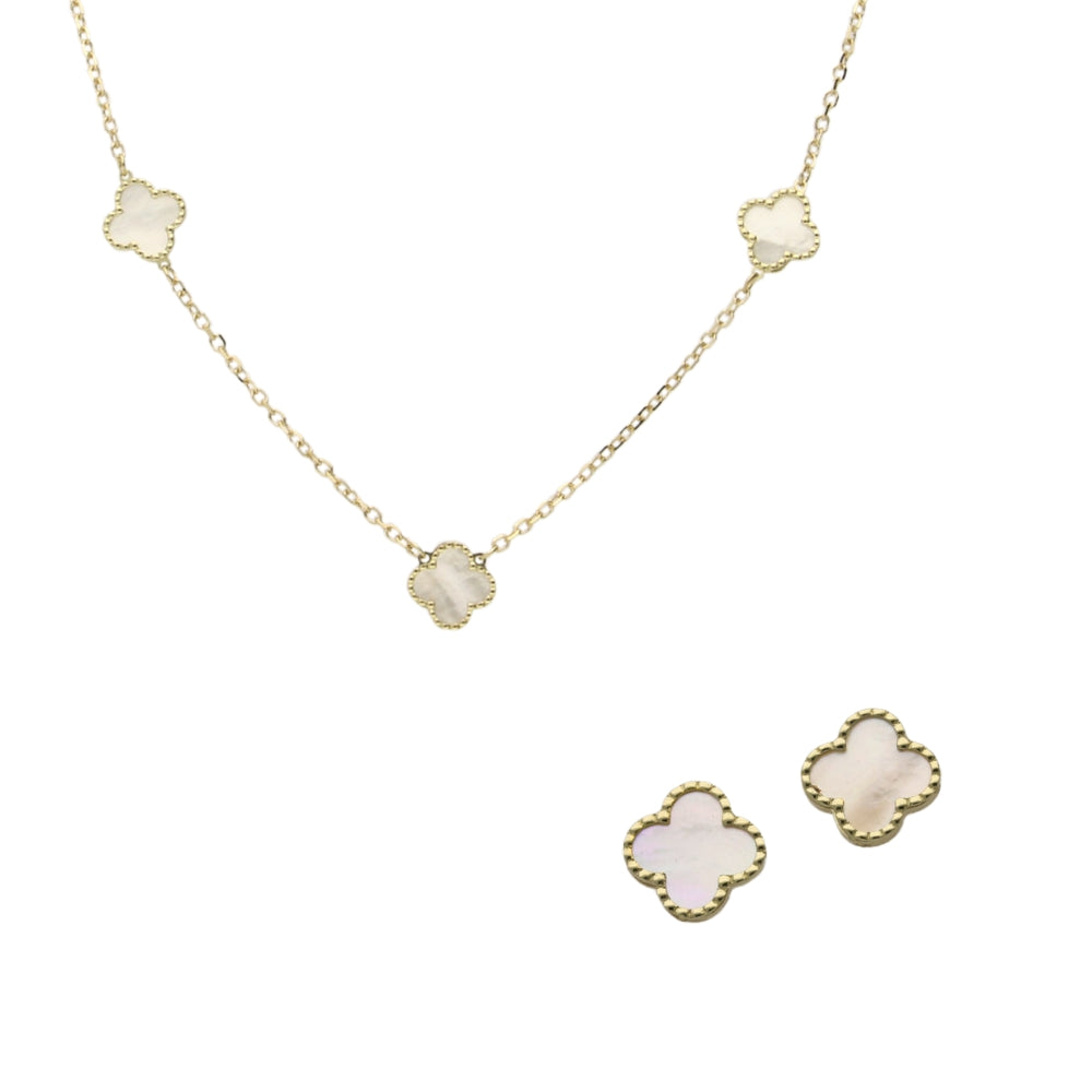 9ct Yellow Gold Mother of Pearl Necklace and Earring Set
