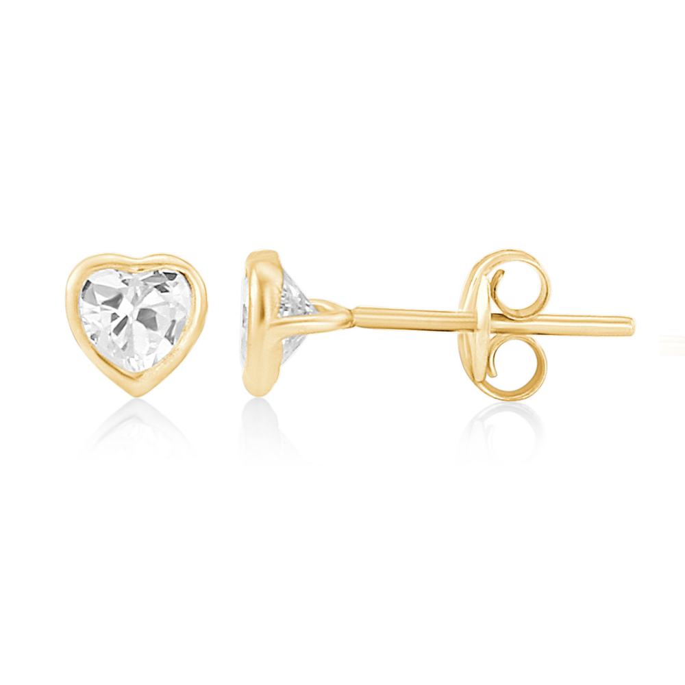9ct Yellow Gold Small Heart Cubic Zirconia Stud Earrings – Keanes