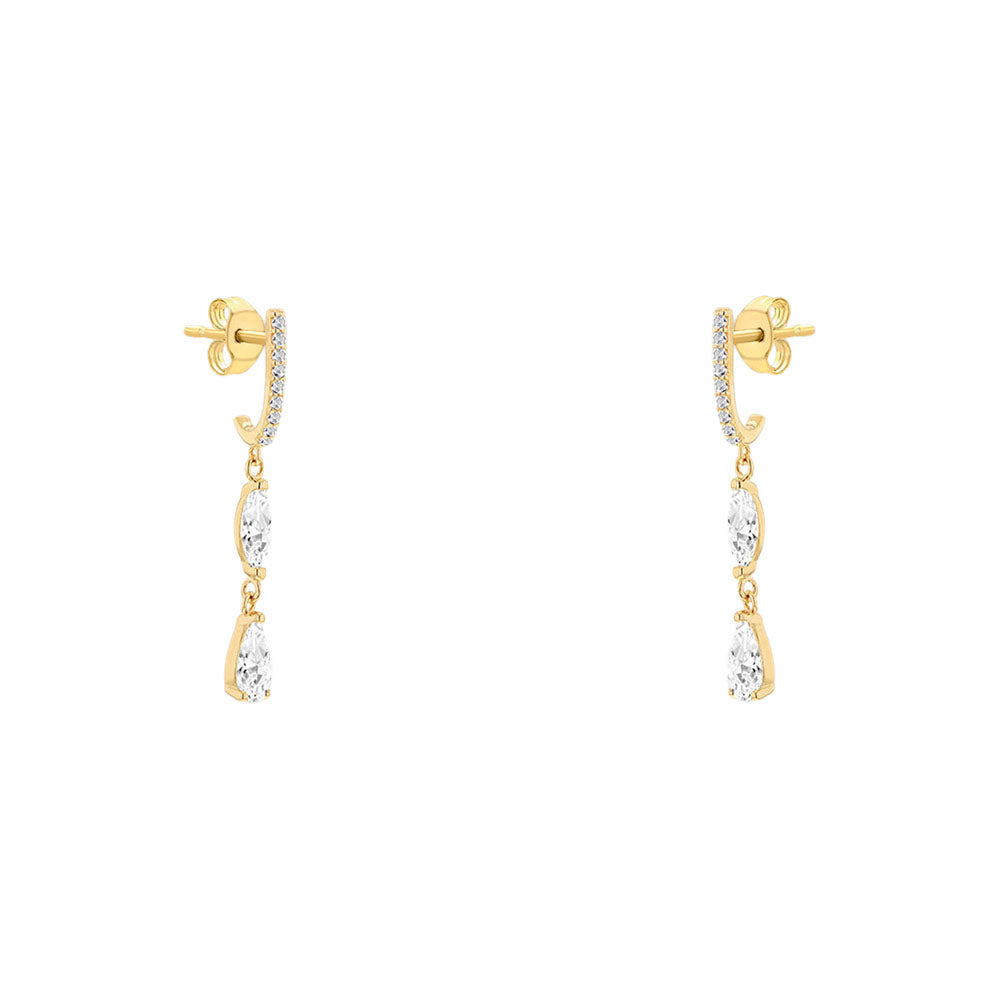 9ct Yellow Gold CZ Pave and Marquise CZ Drop Earrings – Keanes