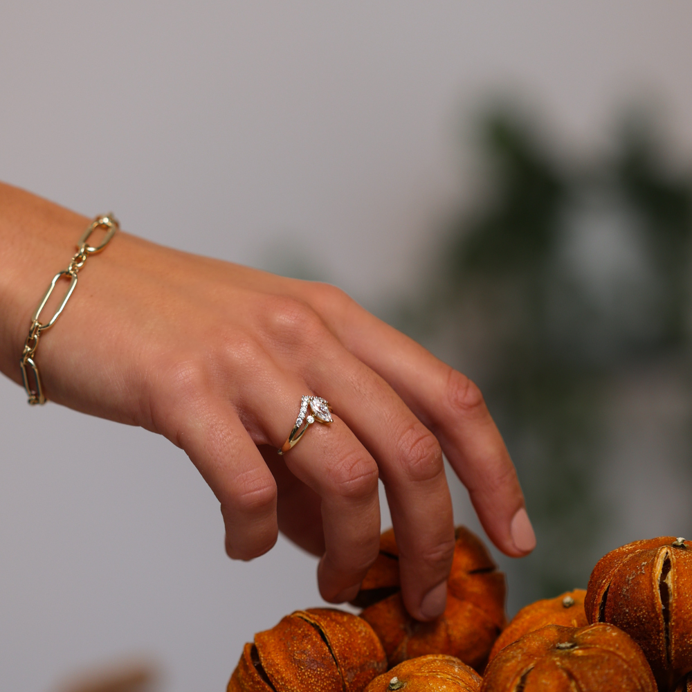 9ct Yellow Gold Marquise Zirconia Wishbone Ring – Keanes Jewellers