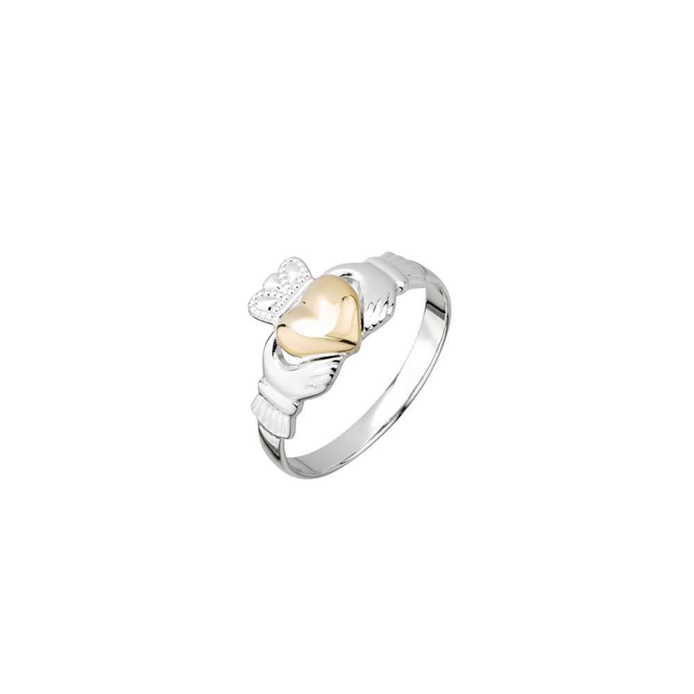 Sterling Silver Claddagh Ring with a Gold Heart