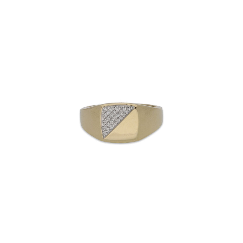9ct Yellow Gold Men's Square Signet Ring with Diamonds