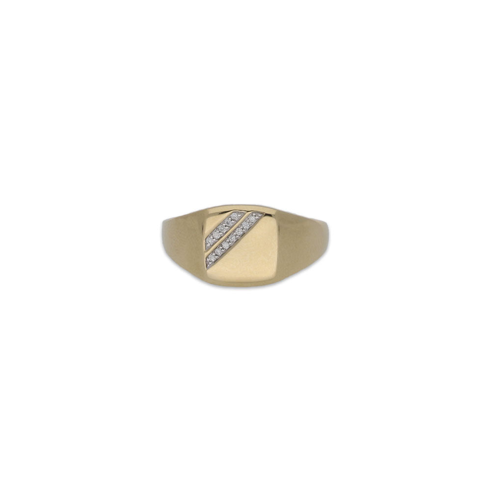 9ct Yellow Gold Men's Square Signet Ring with Diamonds