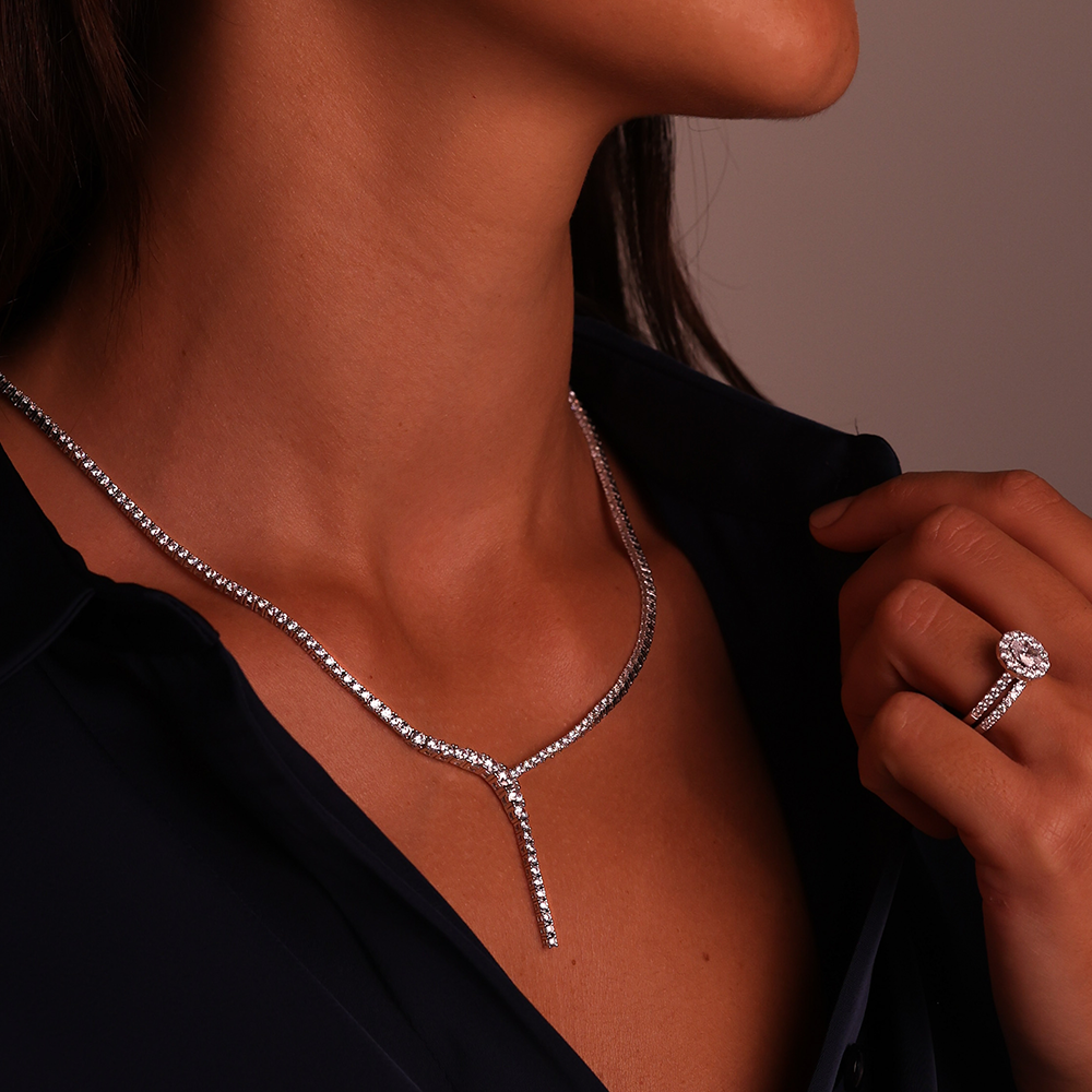 Sterling Silver Zirconia Tennis Drop Necklace Keanes Jewellers