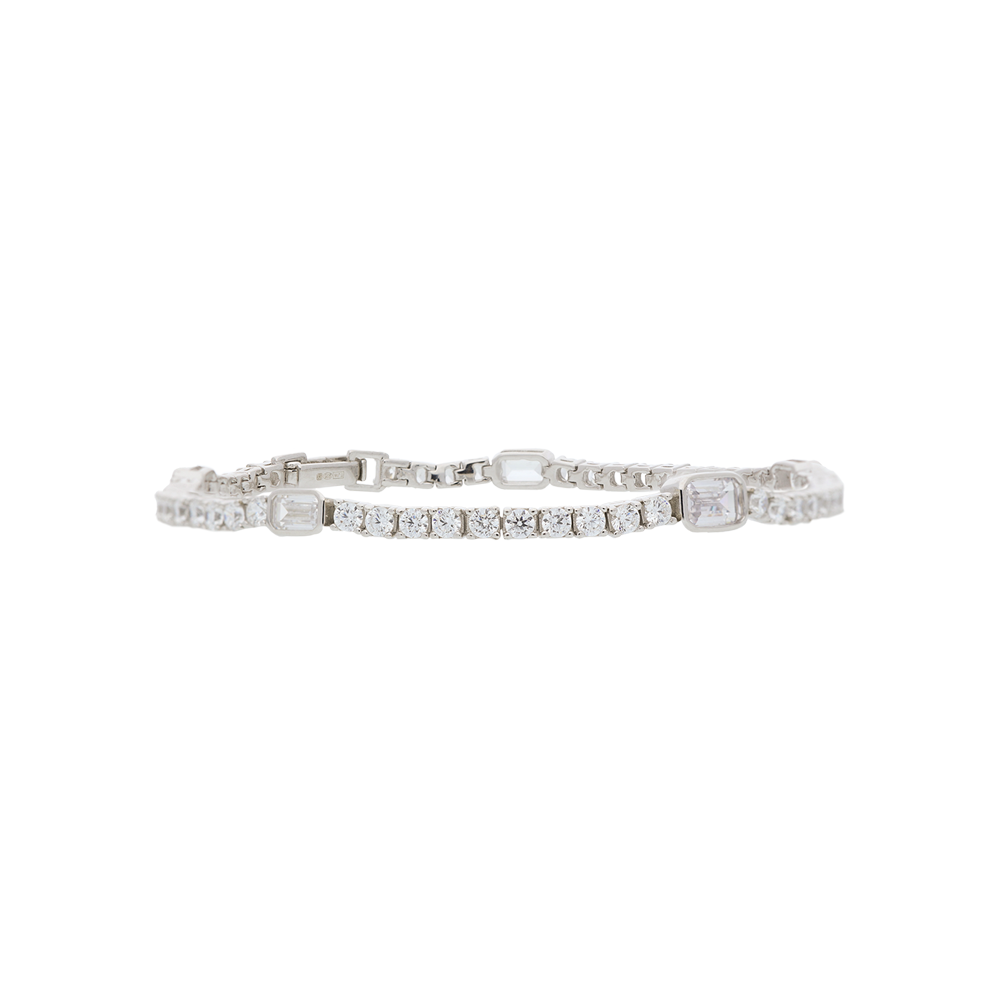 Tennis Bracelet with clear stones from the front with a white background