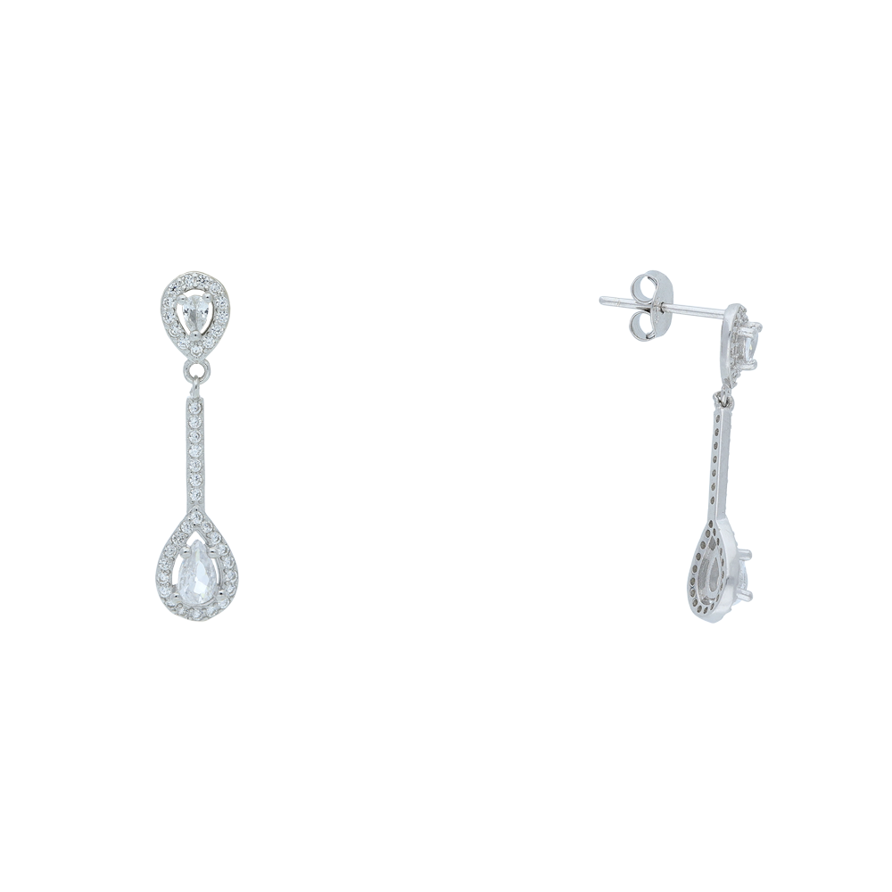 Pair of silver earrings on a white background
