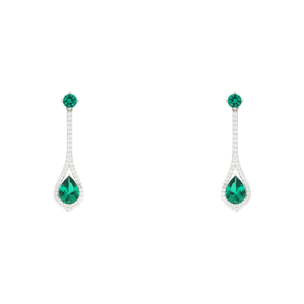 Sterling Silver Pear Cut Emerald and CZ Drop Earrings – Keanes