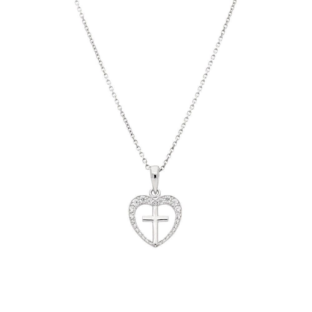 Sterling Silver Cubic Zirconia Heart Cross Pendant