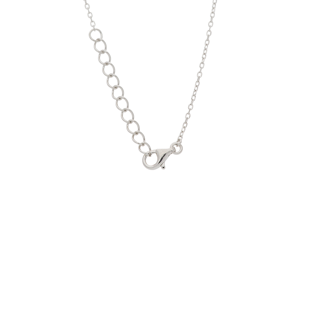 Silver necklace with a clasp on a white background