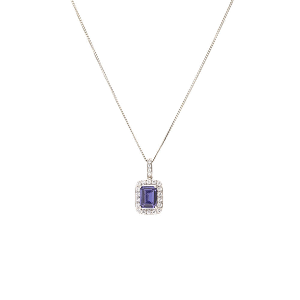 Sterling Silver Rectangular Tanzanite and CZ Halo Pendant – Keanes