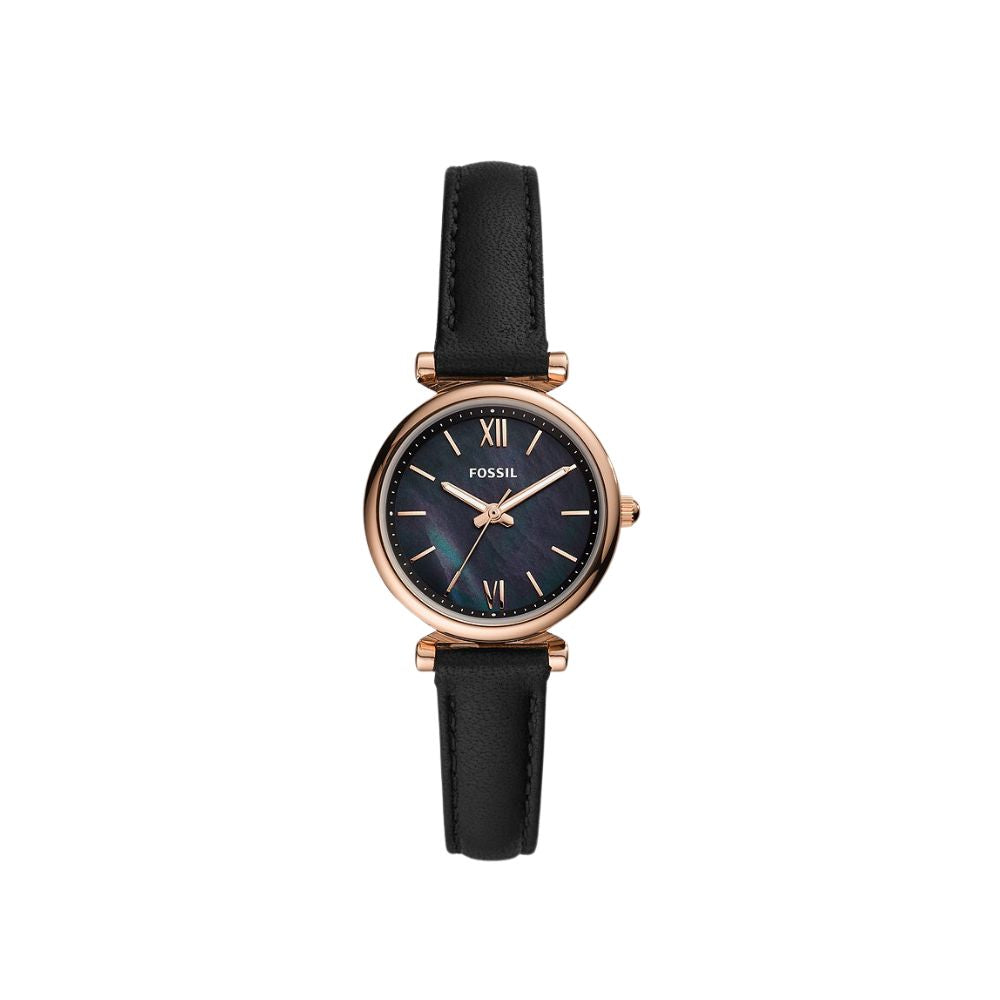 Fossil Carlie Mini Three-Hand Black Leather Watch – Keanes Jewellers