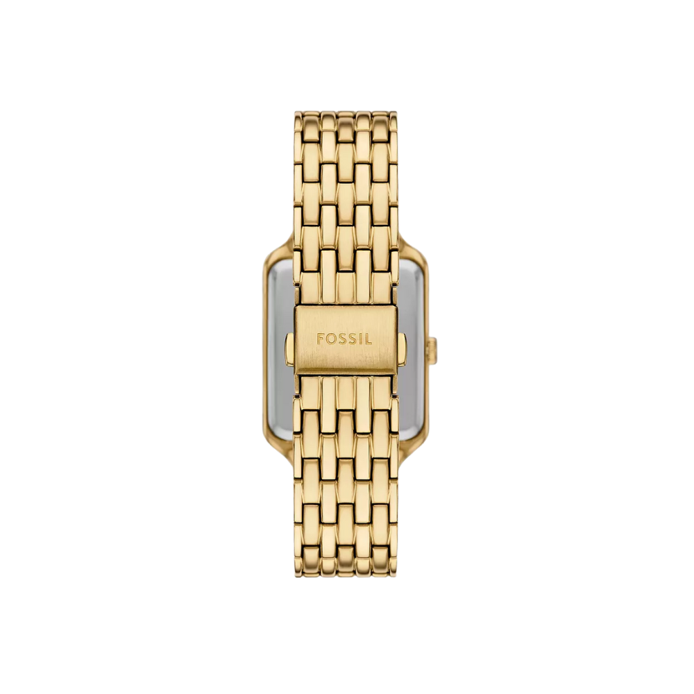 Gold watch with a visible Fossil logo on a white background