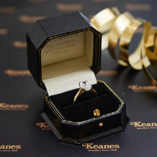 A solitaire diamond ring in a Keanes box