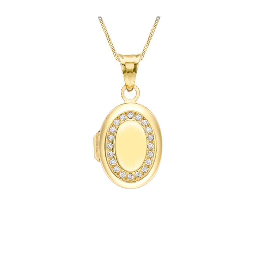 9CT Yellow Gold CZ Oval Locket – Keanes Jewellers