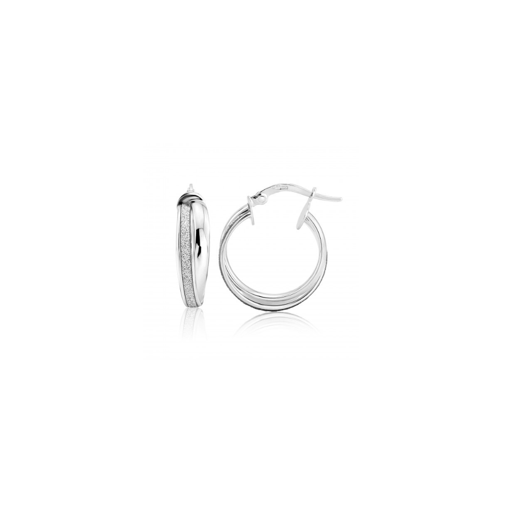 9ct White Gold Glitter Small Hoop Earrings Keanes Jewellers