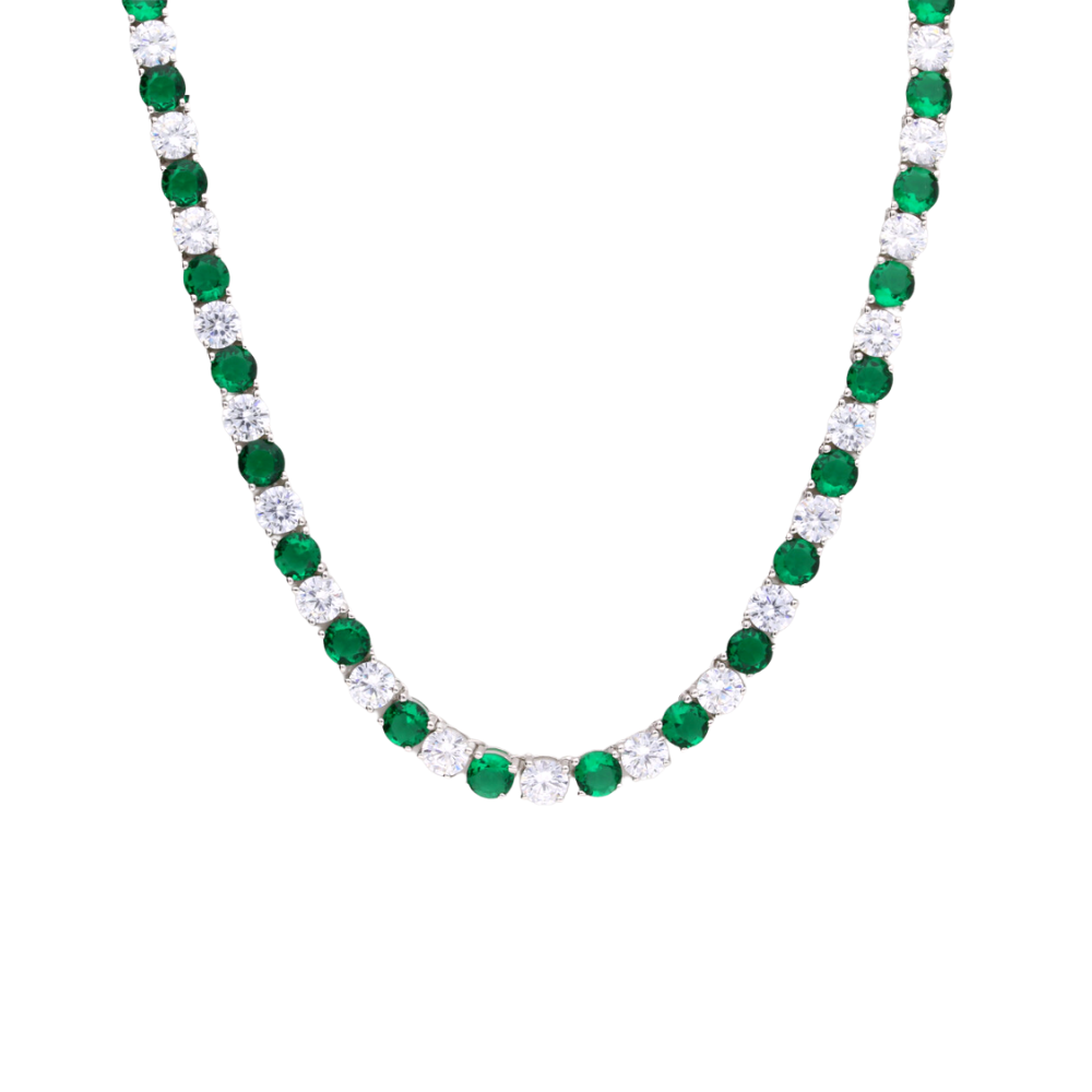 Sterling Silver Emerald and Cubic Zirconia Tennis Necklace