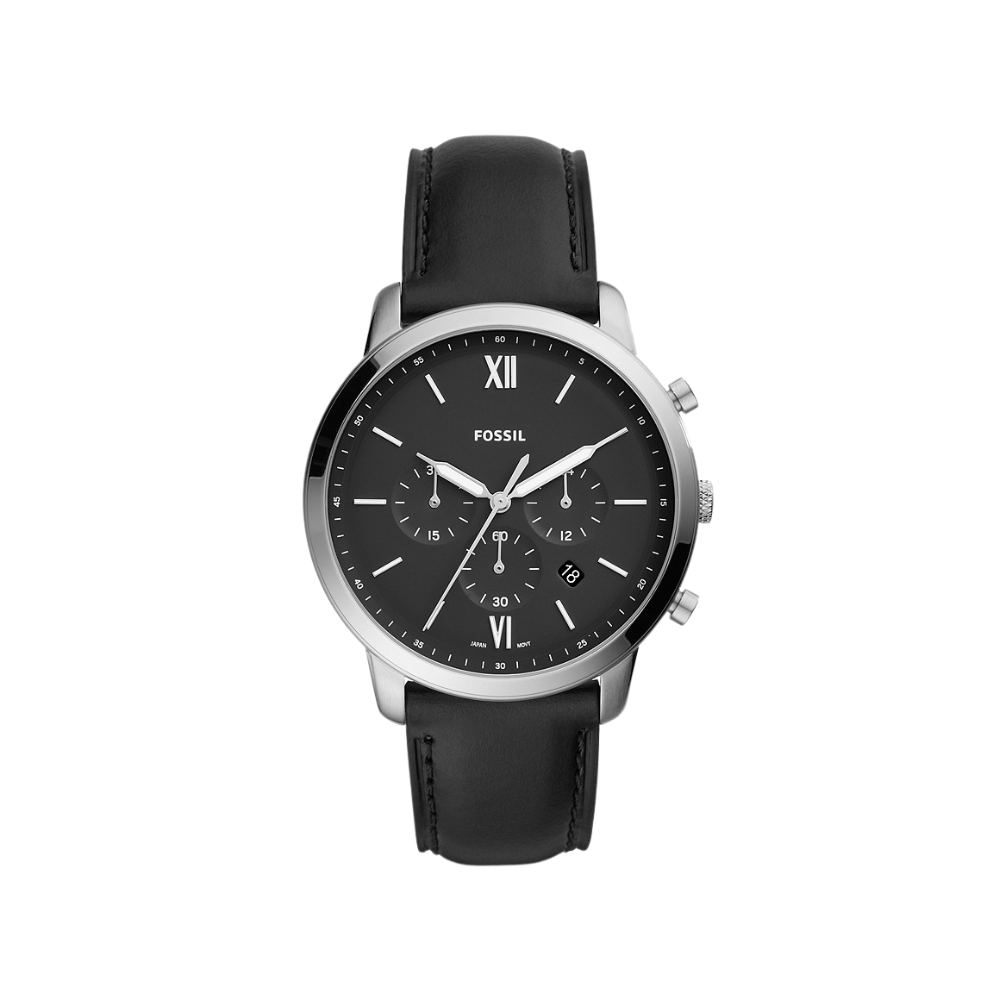 Fossil watch men's black leather strap sale