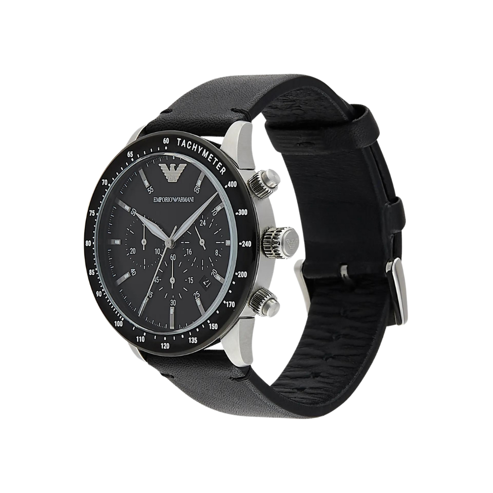 Emporio Armani – Black Chronograph Jewellers Leather Watch Keanes