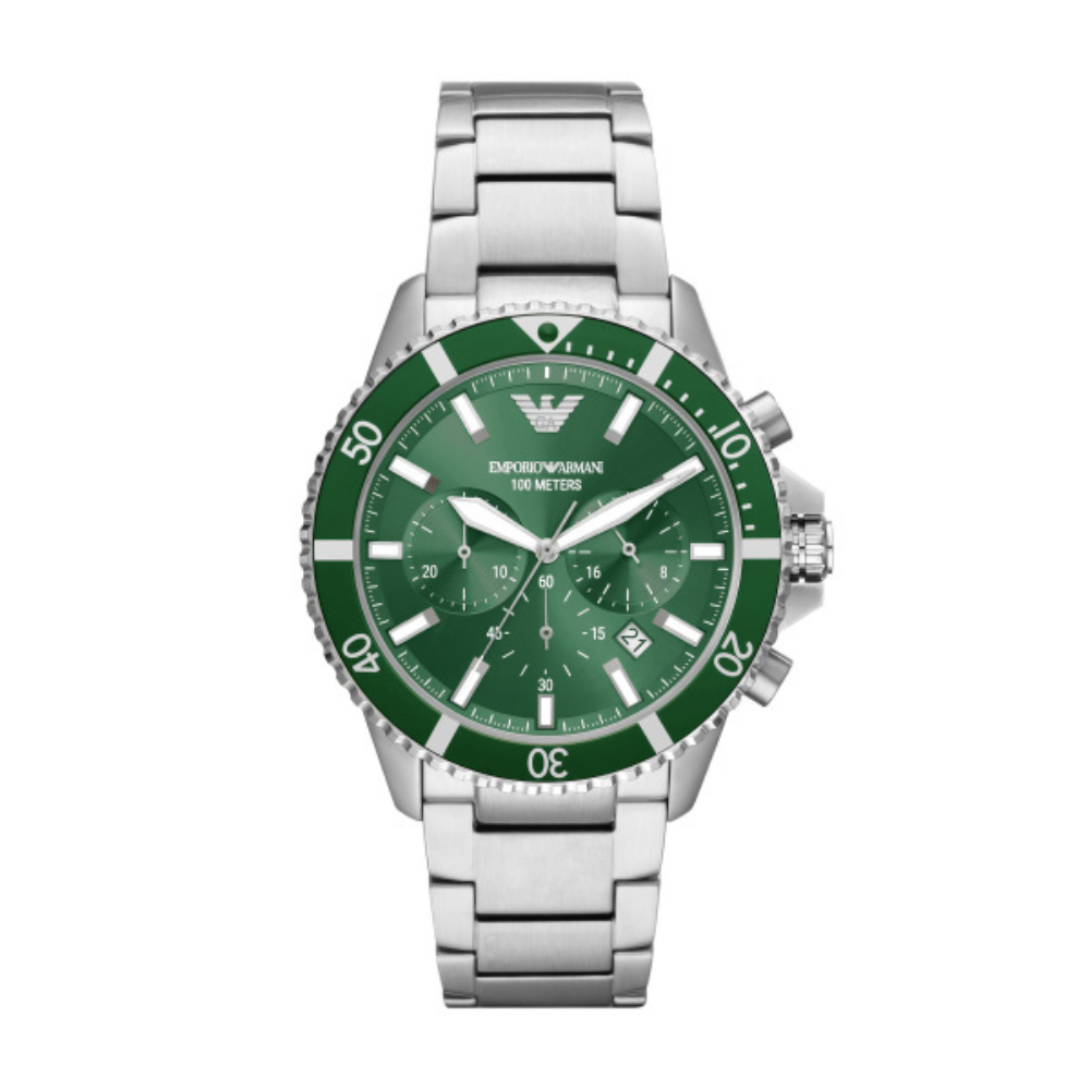 Emporio Armani Diver Green Dial Chronograph Watch Keanes Jewellers