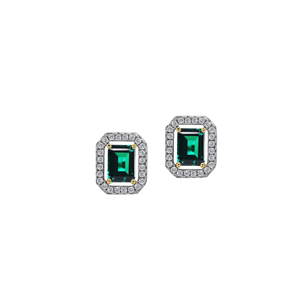 CARAT Sterling Silver Eton Emerald Cut Green Borderset Stud