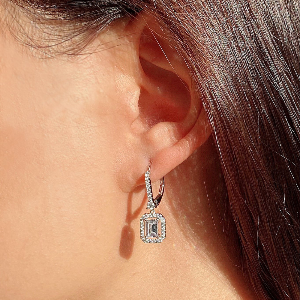CARAT Sterling Silver Emerald Cut CZ Drop Earrings